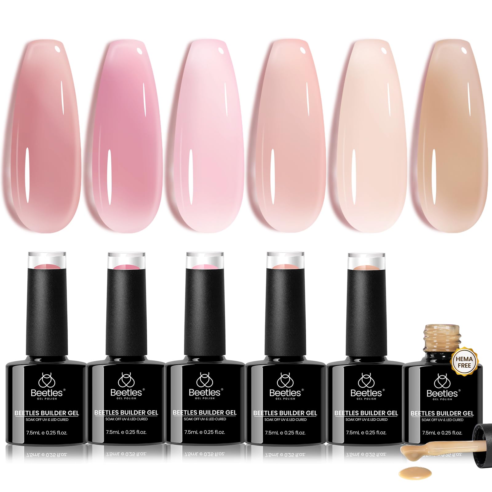 Beetles Builder Gel Peach Breeze – HEMA-Free 8-in-1 Nail Extension, 6 Colors, for Beginners
