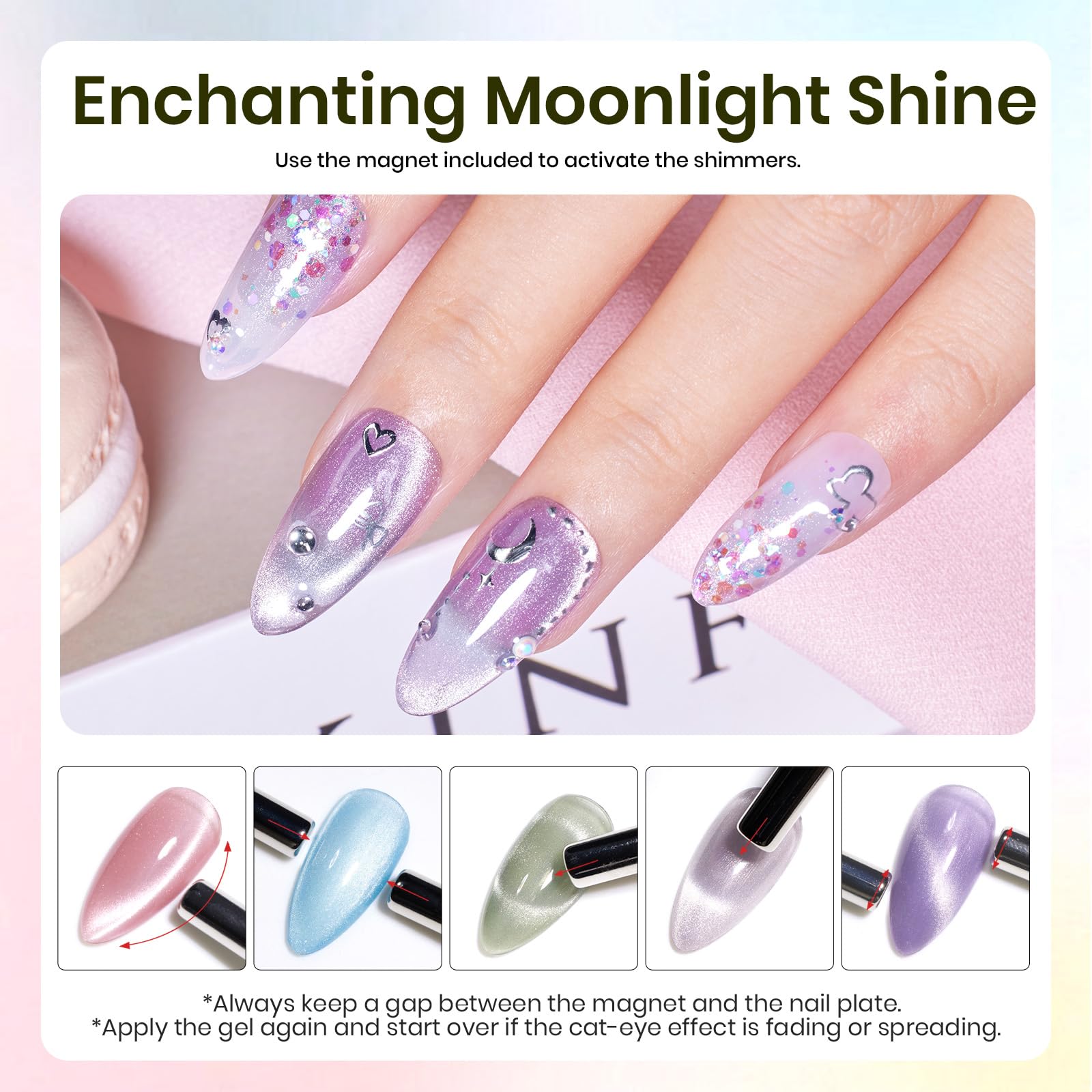 Beetles Cat Eye Gel Nail Polish Set – 6 Colors + Magnet, Soak-Off UV/LED, Home Manicure Kit