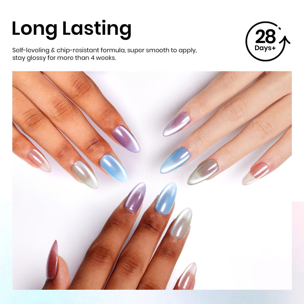 Beetles Cat Eye Gel Nail Polish Set – 6 Colors + Magnet, Soak-Off UV/LED, Home Manicure Kit