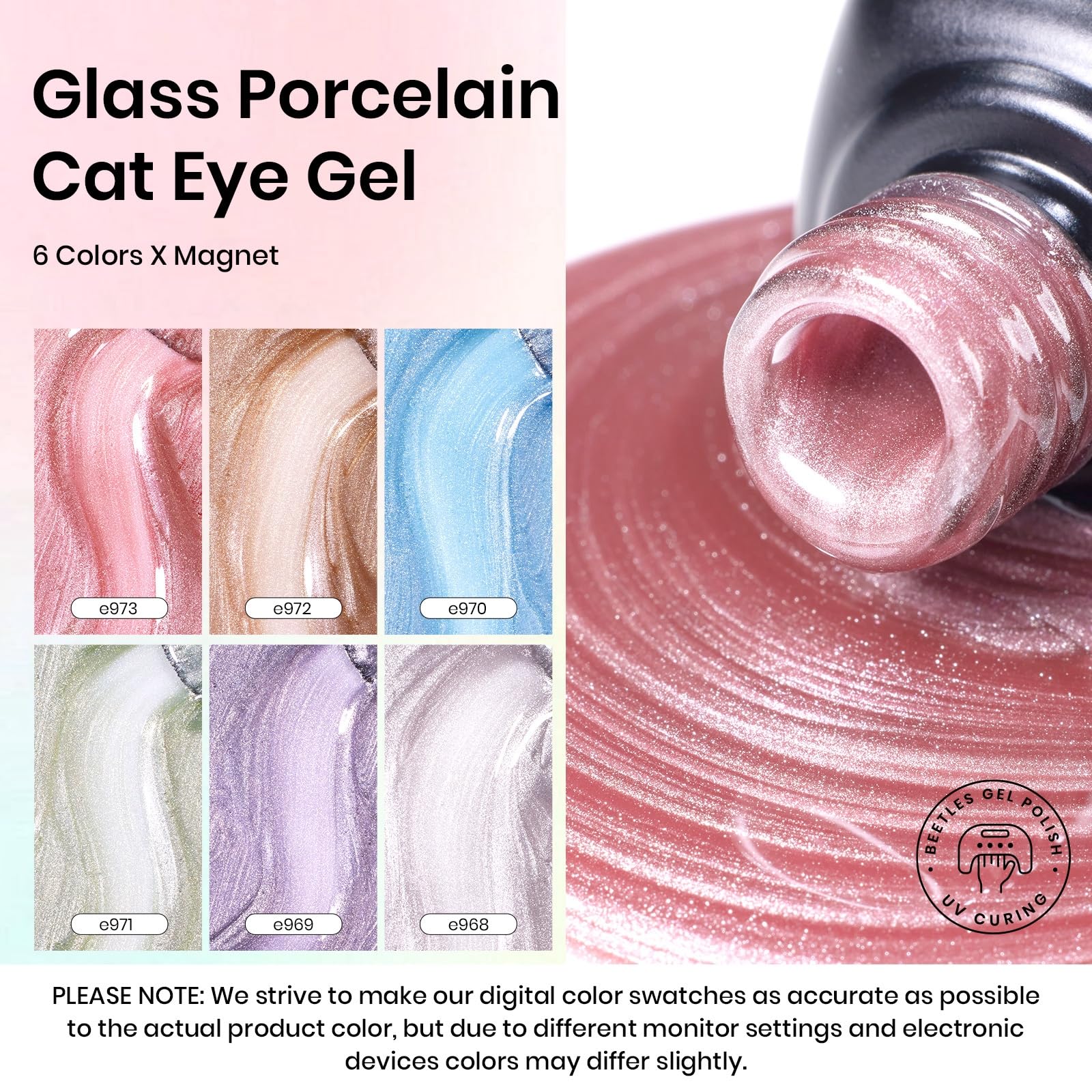 Beetles Cat Eye Gel Nail Polish Set – 6 Colors + Magnet, Soak-Off UV/LED, Home Manicure Kit