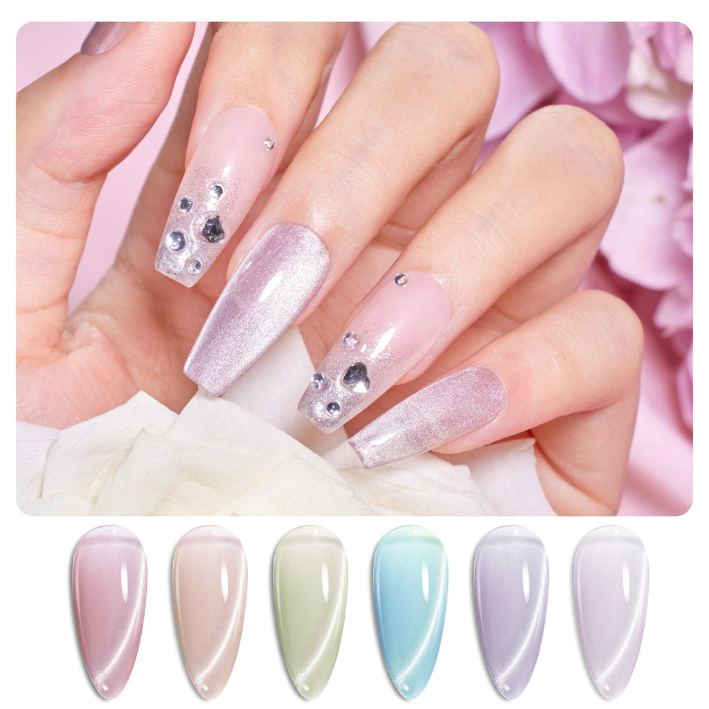 Beetles Cat Eye Gel Nail Polish Set – 6 Colors + Magnet, Soak-Off UV/LED, Home Manicure Kit