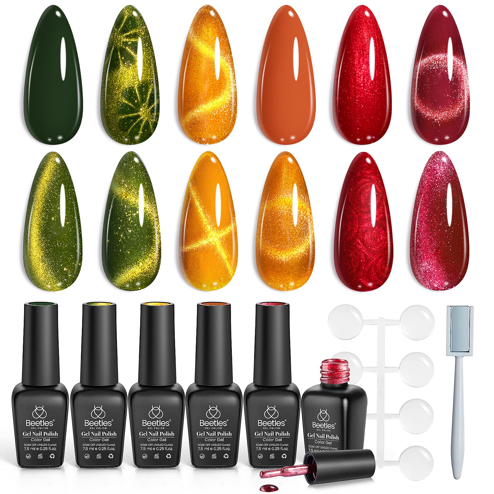 Beetles Cat Eye Gel Nail Polish Set — 6 Colors with Magnetic Kit (Soak-Off, LED)