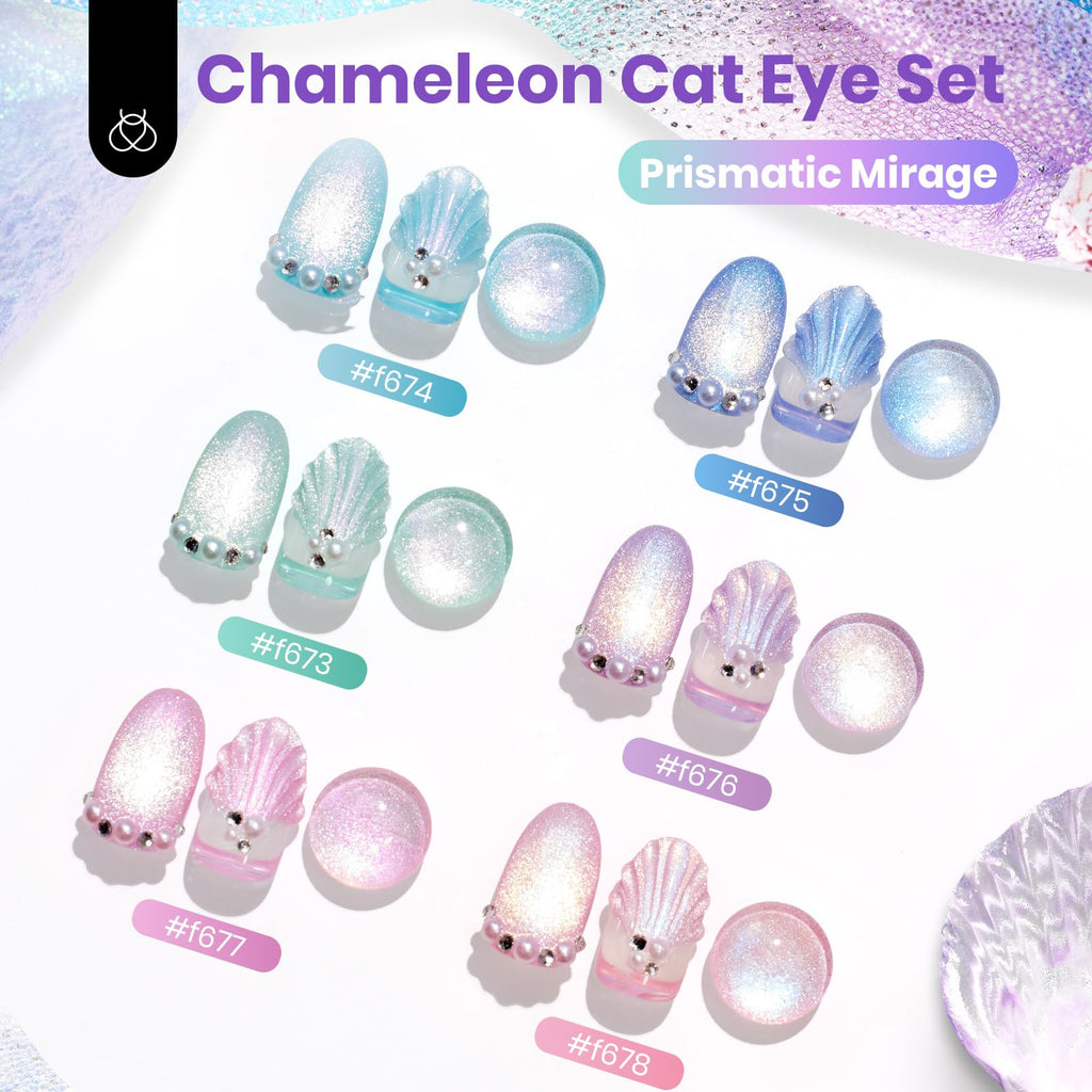 Beetles Cat Eye Gel Nail Polish Set - 6 Colors Summer Chameleon Collection | Magnetic Soak-Off UV Gel