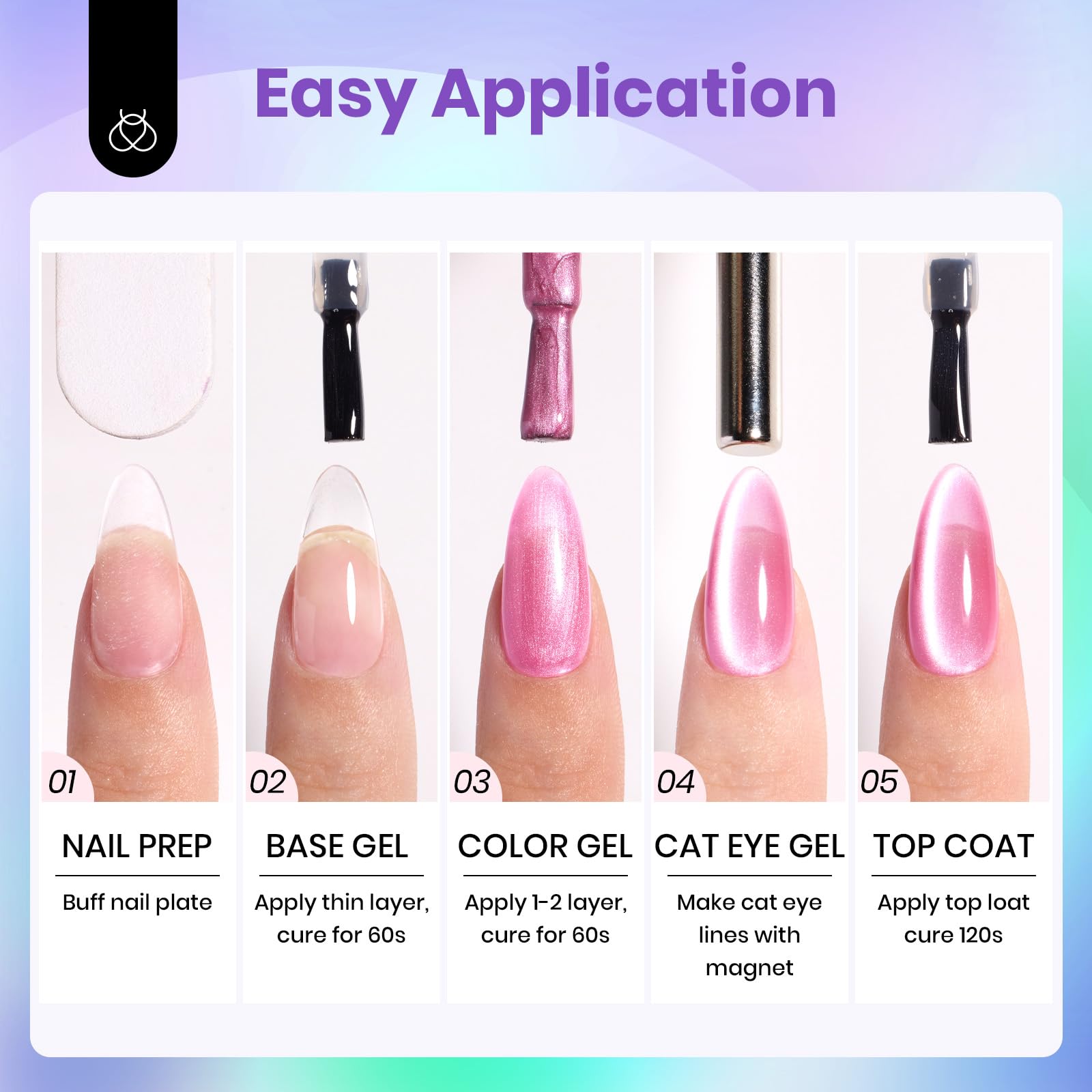 Beetles Cat Eye Gel Nail Polish Set - 6 Colors Summer Chameleon Collection | Magnetic Soak-Off UV Gel