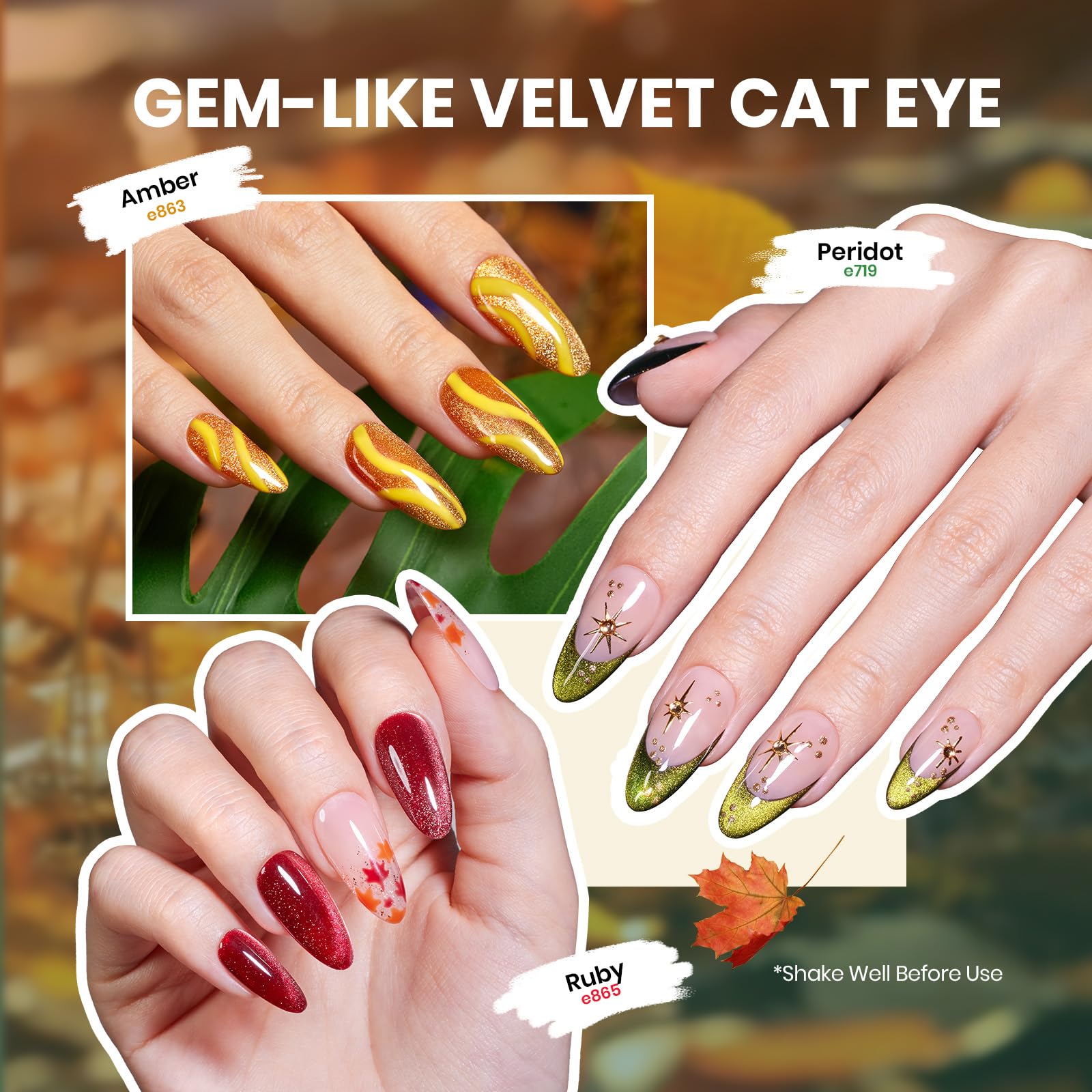 Beetles Cat Eye Gel Nail Polish Set — 6 Colors with Magnetic Kit (Soak-Off, LED)