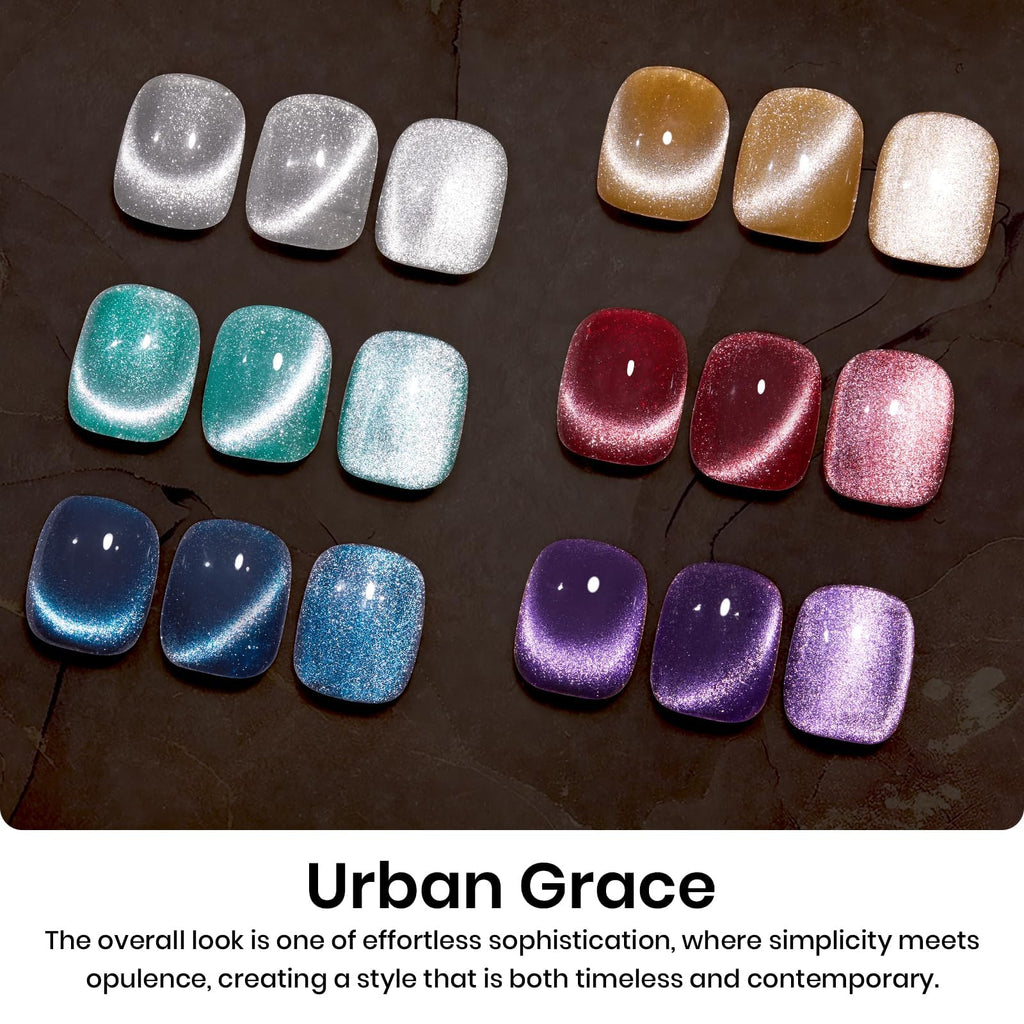 Beetles Cat Eye Gel Nail Polish Set – 6 Magnetic Colors & Holographic Glitter