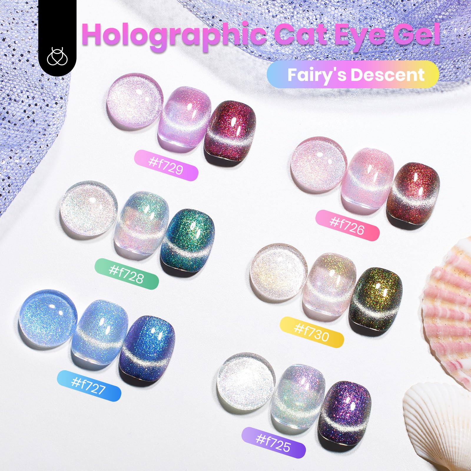 Beetles Cat Eye Gel Nail Polish Set — 6 Magnetic Chameleon Colors