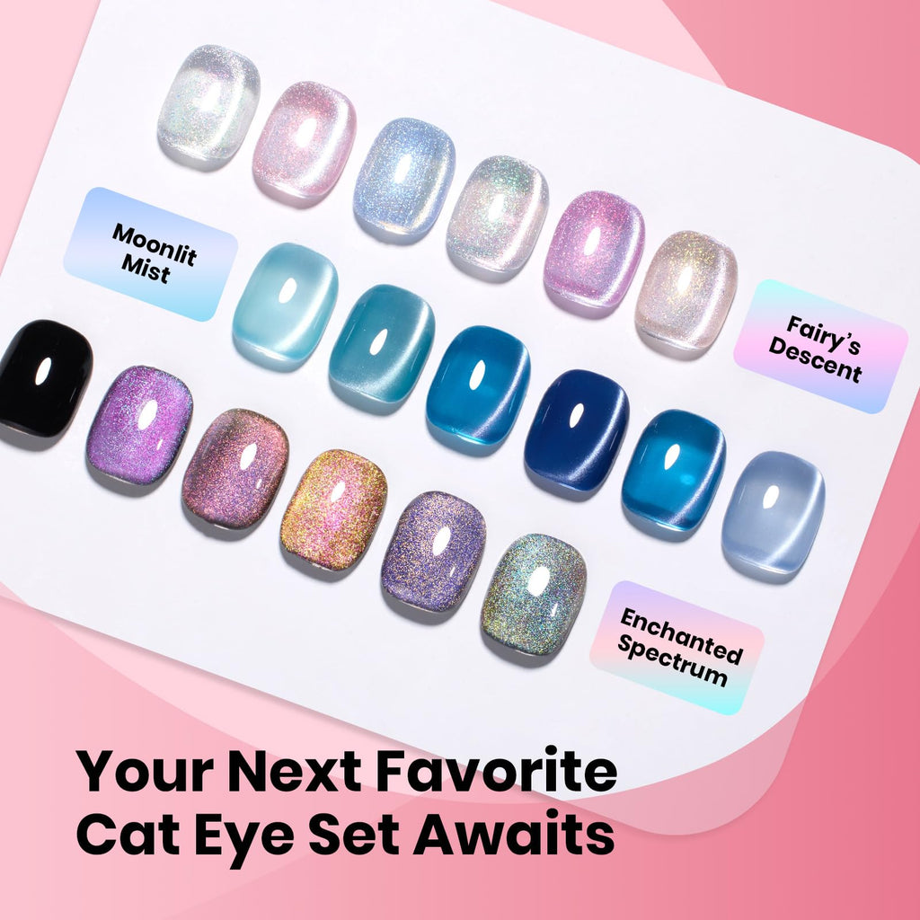 Beetles Cat Eye Gel Nail Polish Set – Porcelain Glow, 6 Colors + Magnetic Effect