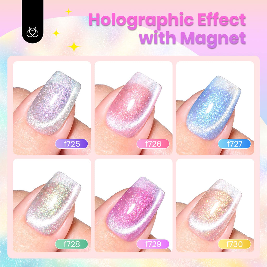 Beetles Cat Eye Gel Nail Polish Set — 6 Magnetic Chameleon Colors