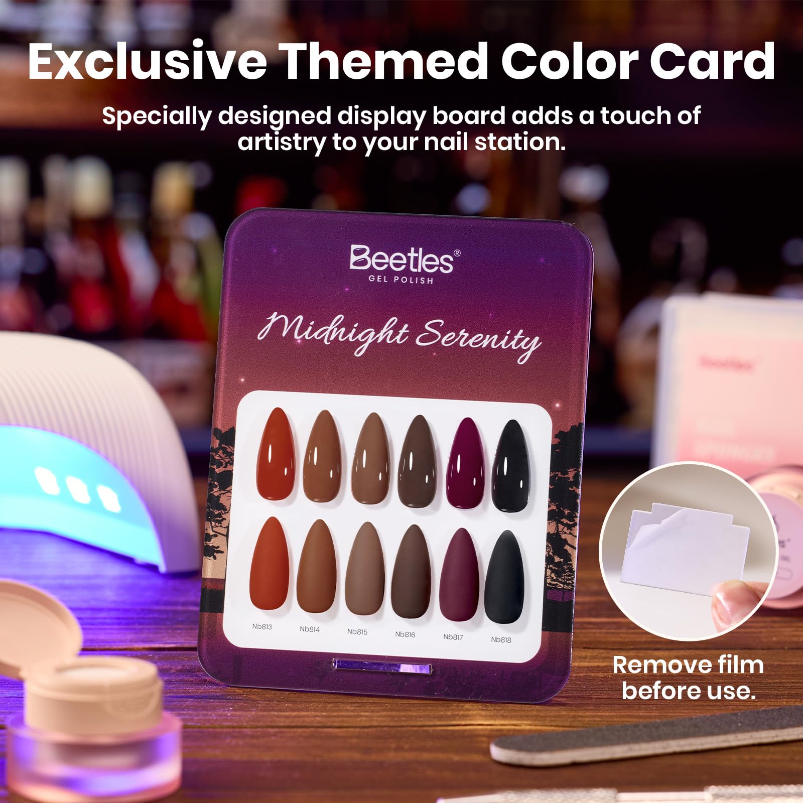 beetles Brown Gel Polish Set – Midnight Serenity, HEMA-Free 6 Colors + Swatch Card