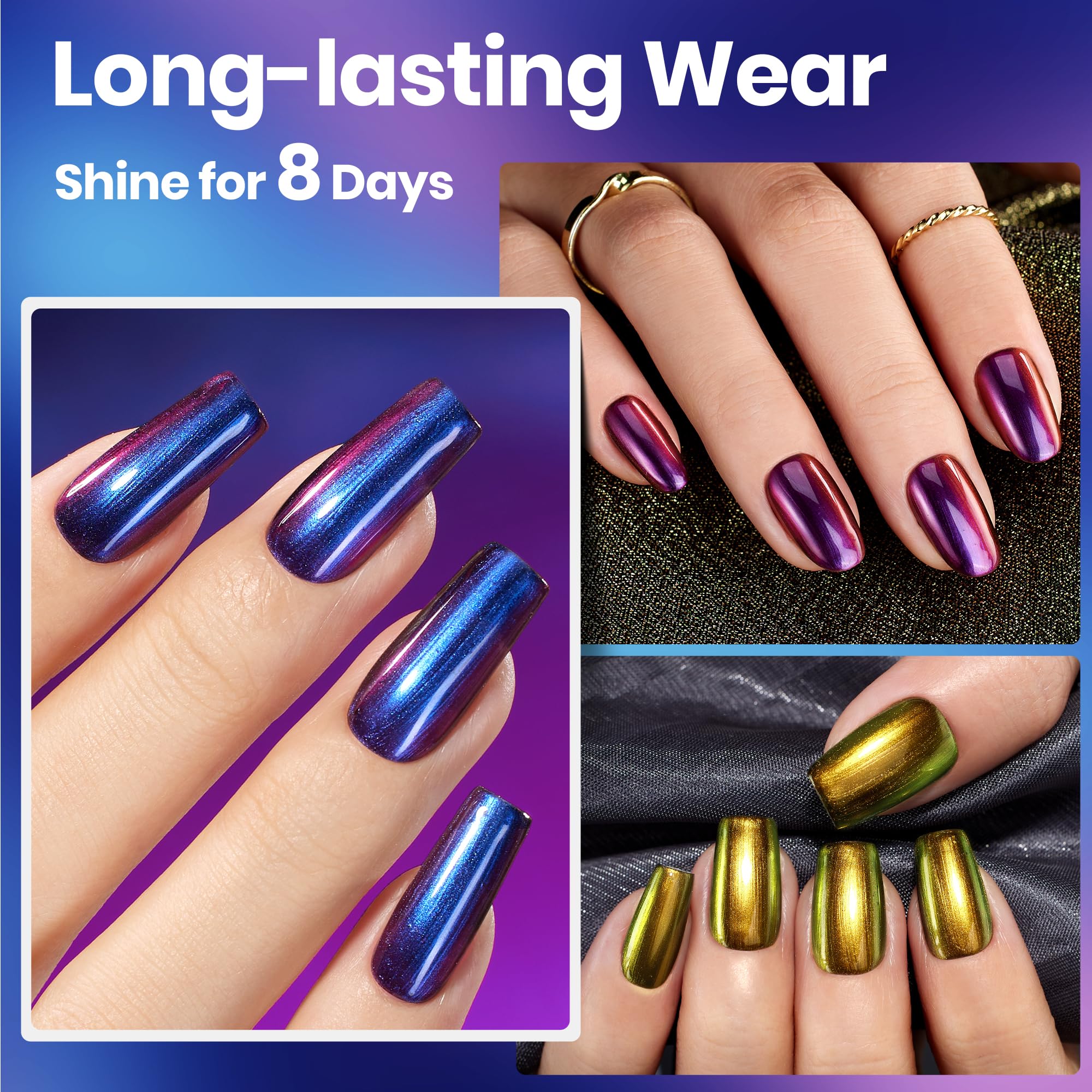 Beetles Chrome Nail Polish Set – Chameleon Ember (6 Colors), Quick Dry & Long-Lasting Shine