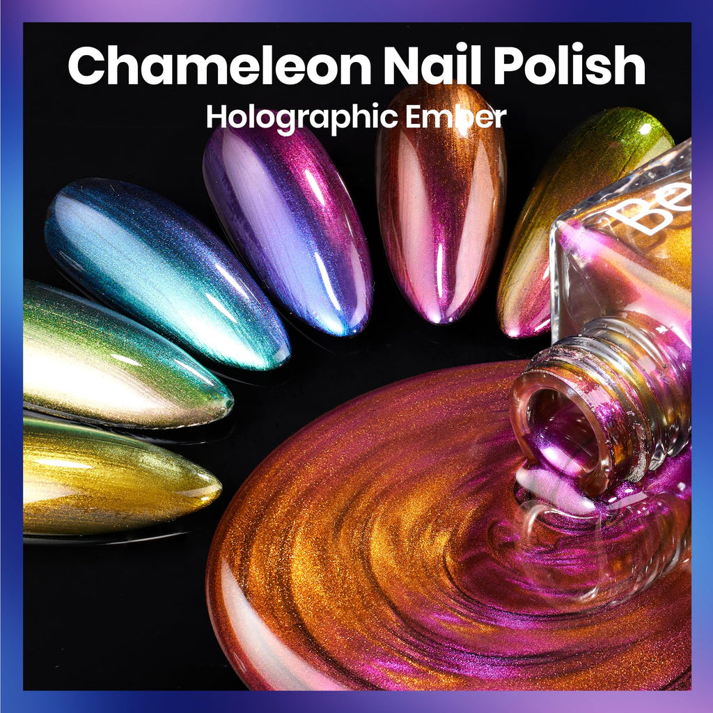 Beetles Chrome Nail Polish Set – Chameleon Ember (6 Colors), Quick Dry & Long-Lasting Shine