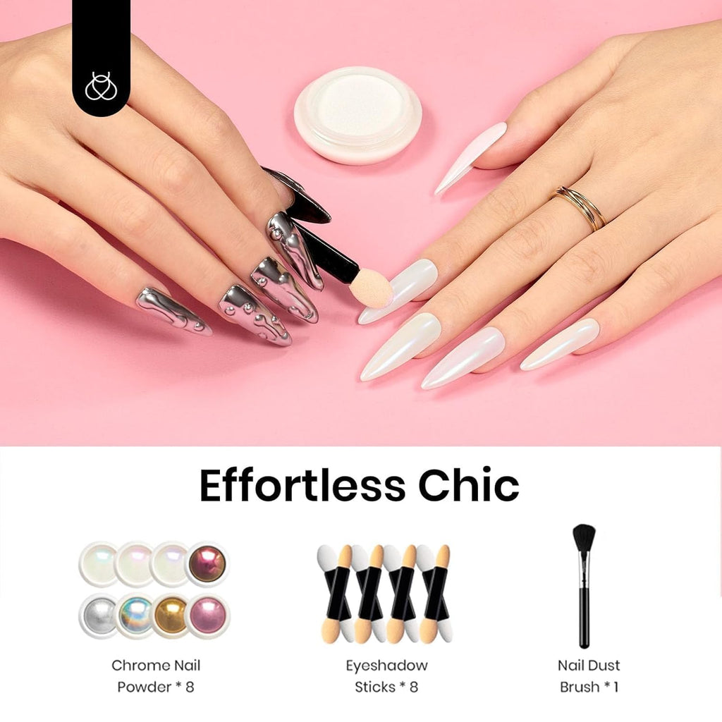 Beetles Chrome Nail Powder — 8 Colors Mirror Chrome Finish | Beetles Gel Polish