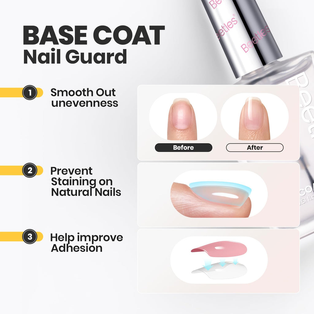 Beetles 2Pcs 15ml Base Coat & Top Coat Set – Fast Drying, Long-Lasting Shine, 3-in-1 Protection