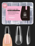 Beetles Coffin Long Gel Nail Tips – Pre-Etched Full Cover, 288 Pieces, 12 Sizes for Press-On Extensions
