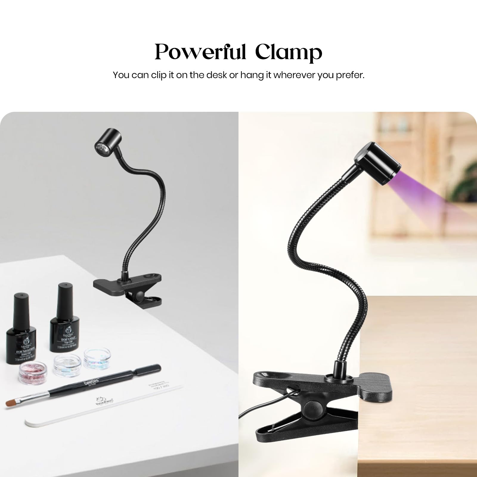 Beetles UV Nail Lamp – Mini LED Curing Light with Clamp for Gel Polish | Quick, Safe Dry for Home or Salon