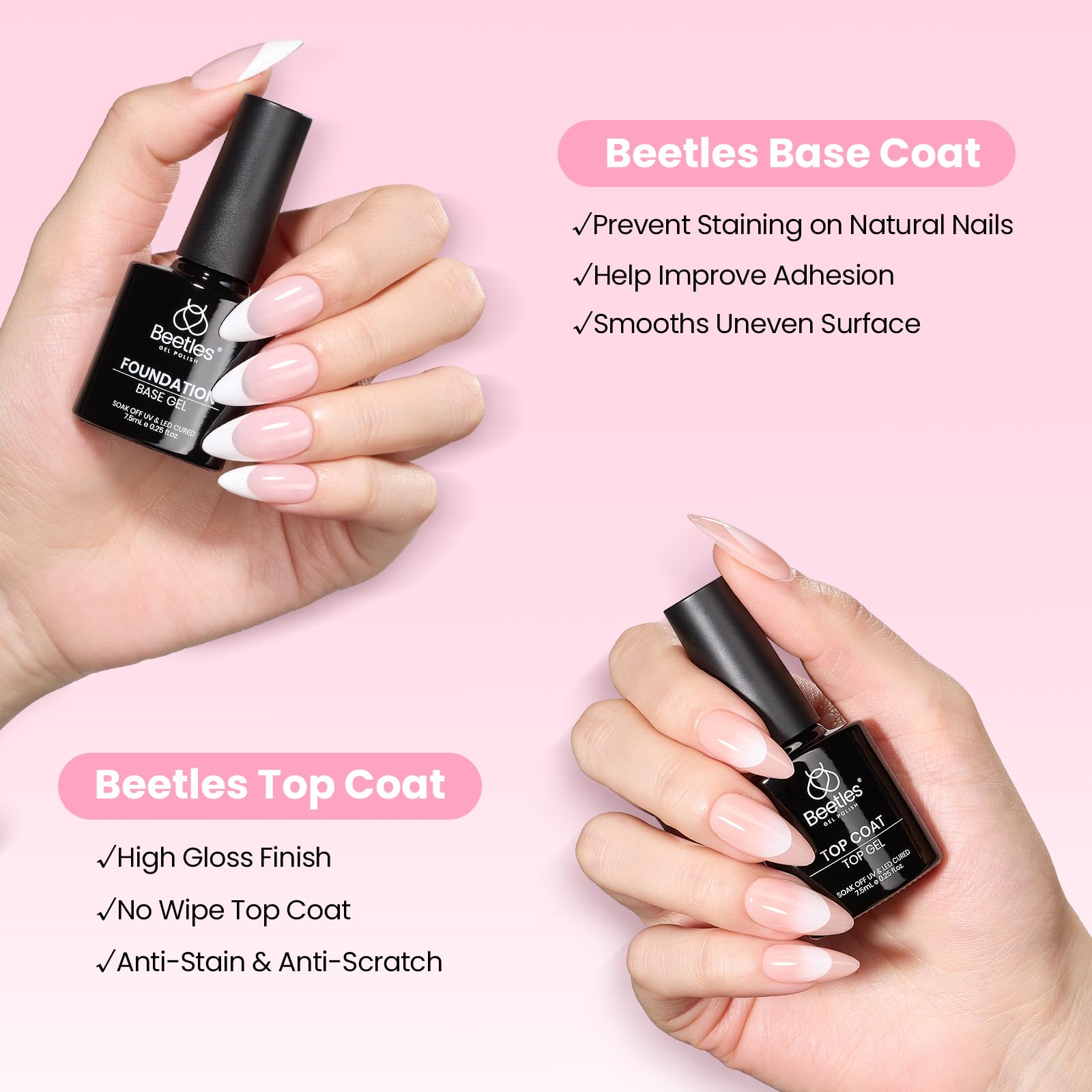 Beetles Gel Nail Kit Flat-X – 320 Short Square Tips, Glue Gel, Base & Top, Mini Lamp | DIY Home Manicure
