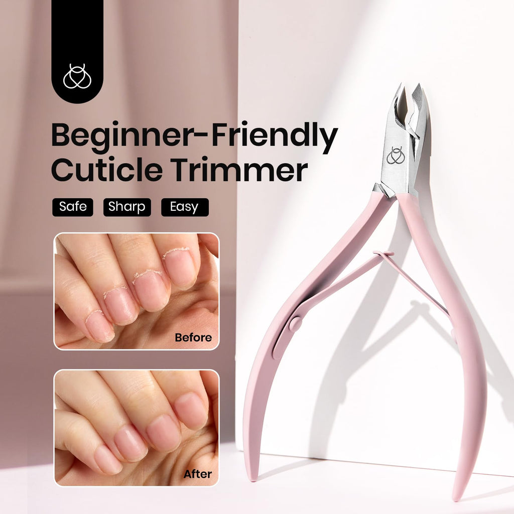Beetles Cuticle Trimmer – 0.16-Inch Fine Jaw Nail Cuticle Nippers, Stainless Steel, Pink, Beginner Friendly