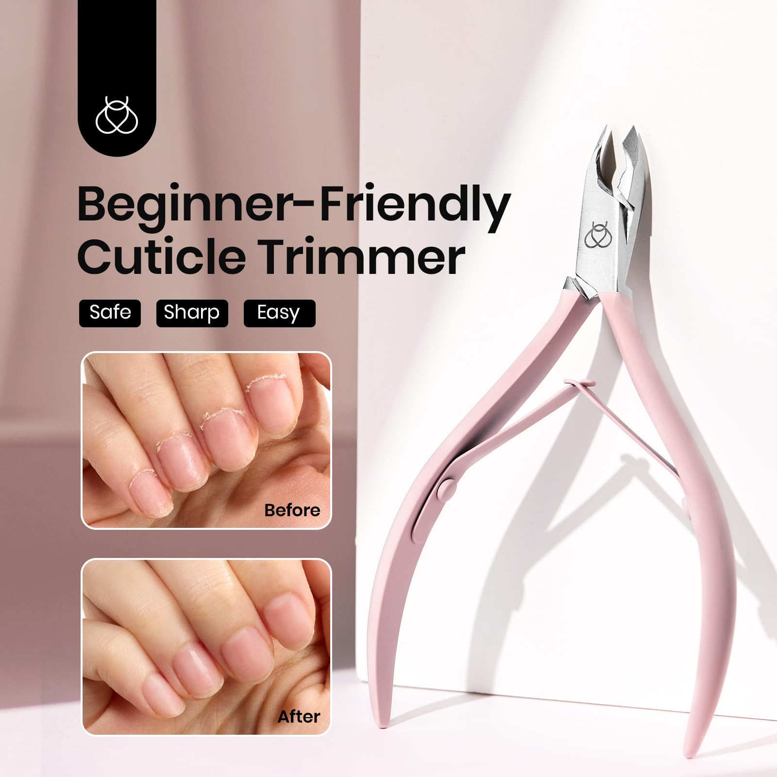 Beetles Cuticle Trimmer – 0.16-Inch Fine Jaw Nail Cuticle Nippers, Stainless Steel, Pink, Beginner Friendly