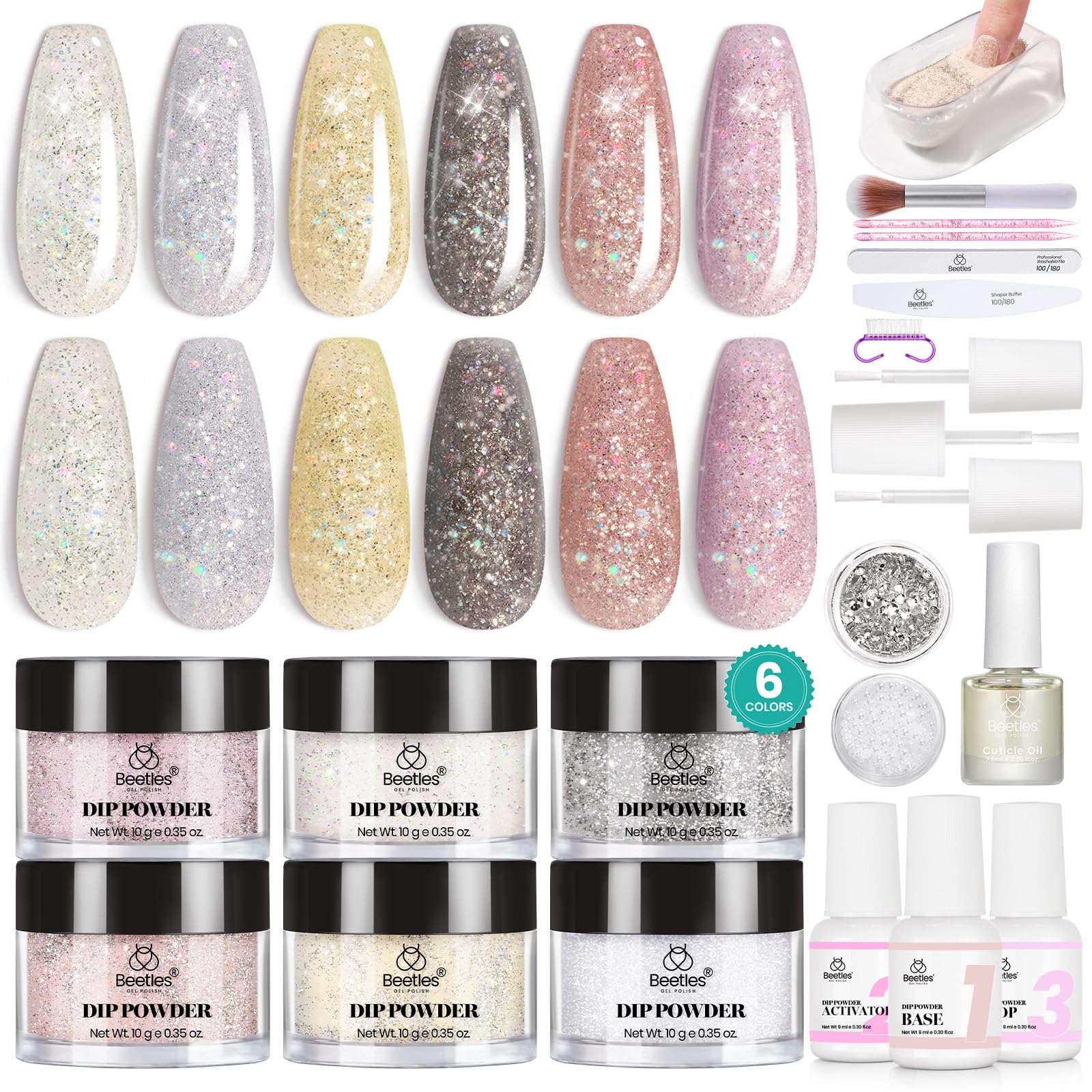 Beetles Dip Powder Nail Kit – Luxury Radiance 6-Color Set with Base, Top Coat & Tools