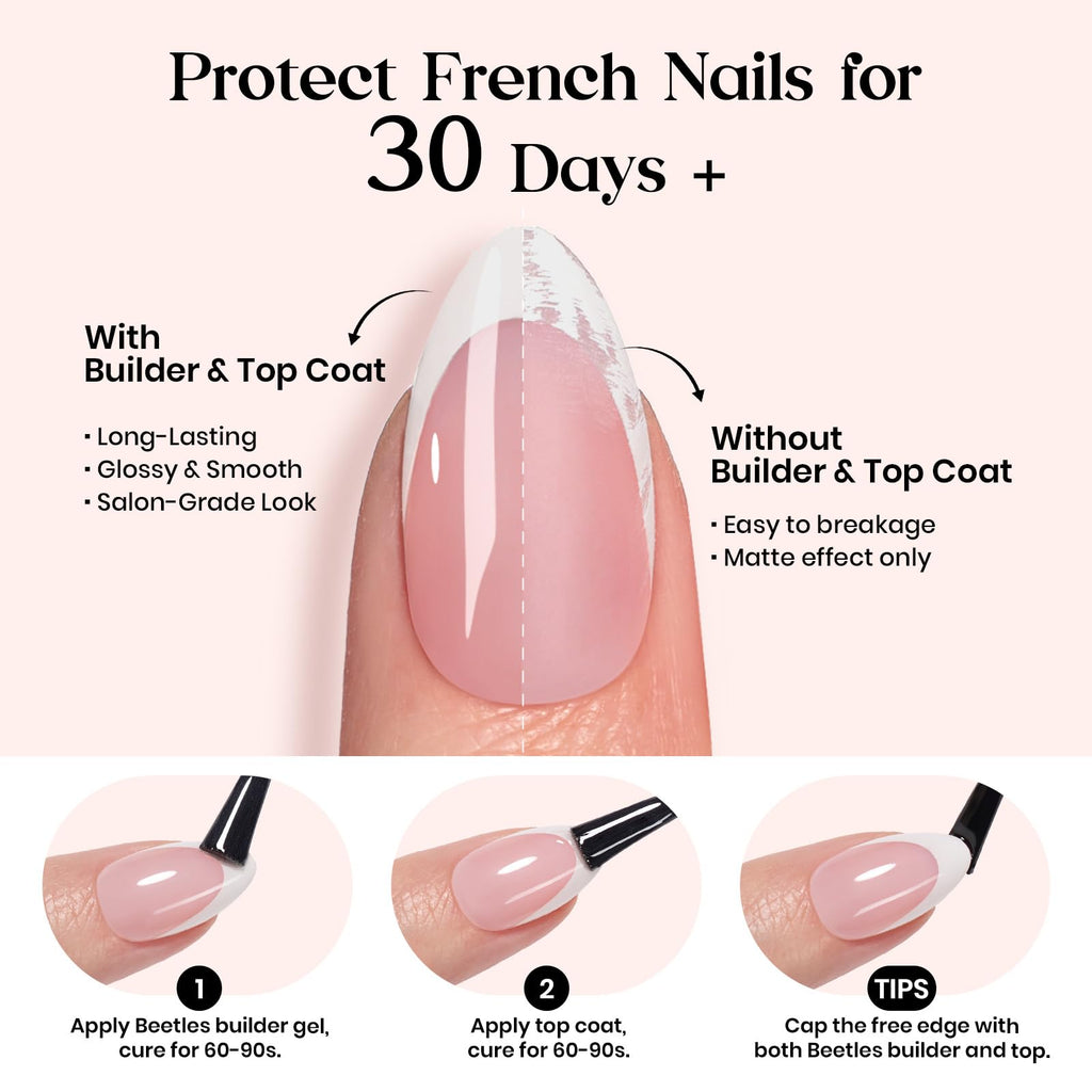 Beetles French Tips Press On Nails – 210 Pink Medium Almond Tips for At-Home Salon Quality