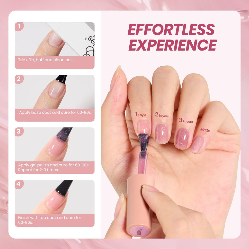Beetles Jelly Gel Nail Polish Set: 6 Sheer Nude Pink Purple Colors for Gel Manicures