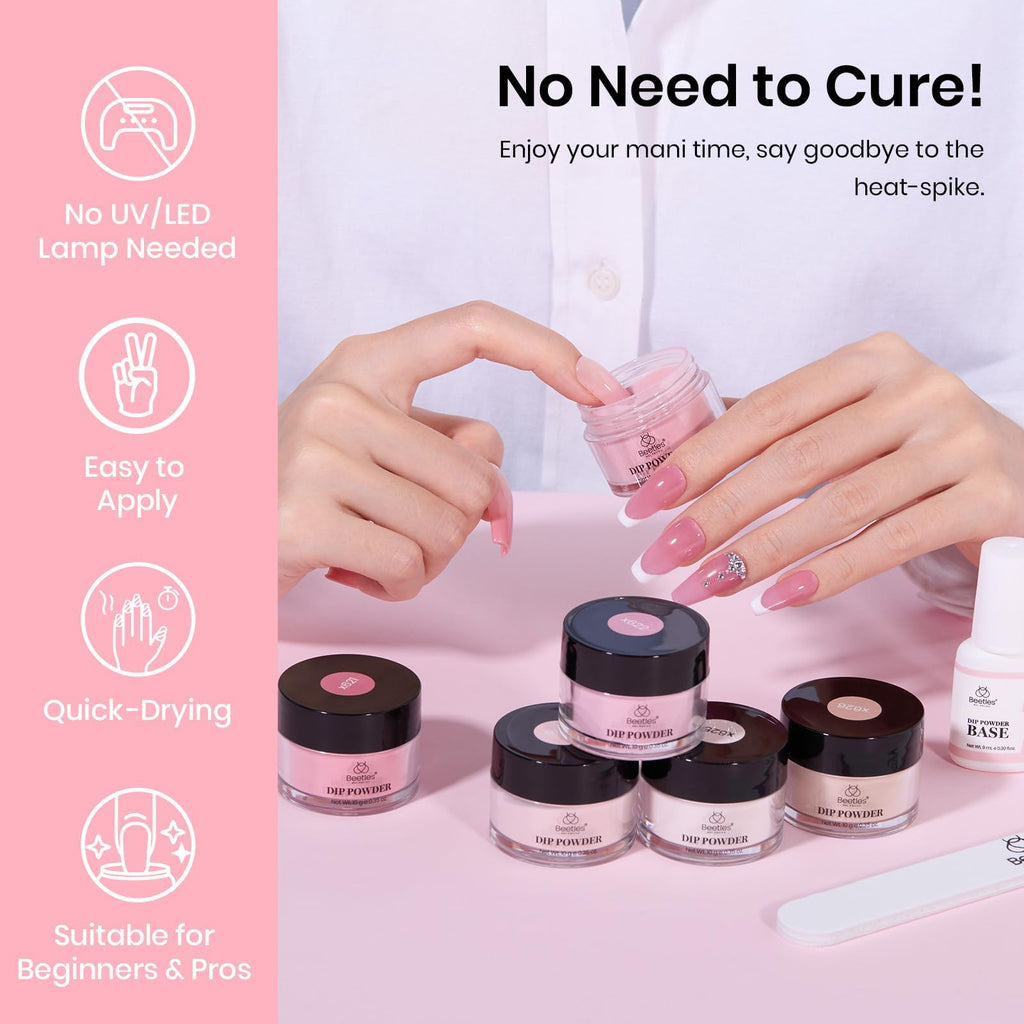 Beetles Pink Dip Powder Nail Kit — 6 Nude Pink Shades, No Lamp Needed, Long-Lasting & Cruelty-Free