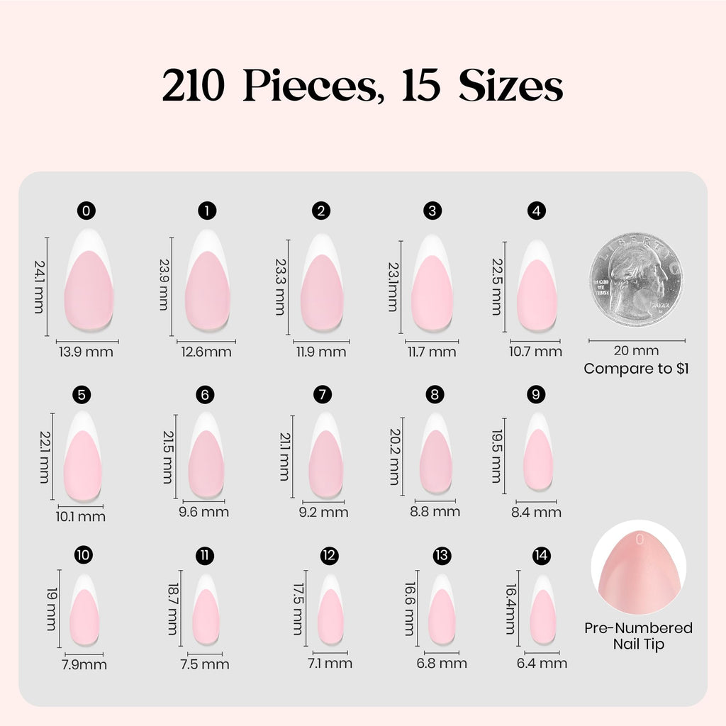 Beetles French Tips Press On Nails – 210 Pink Medium Almond Tips for At-Home Salon Quality