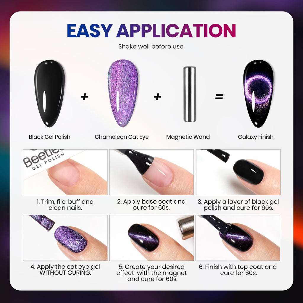 Beetles Cat Eye Gel Polish Set – 6 Colors with Magnet | Soak-Off UV Velvet Finish | Enchanted Spectrum Collection