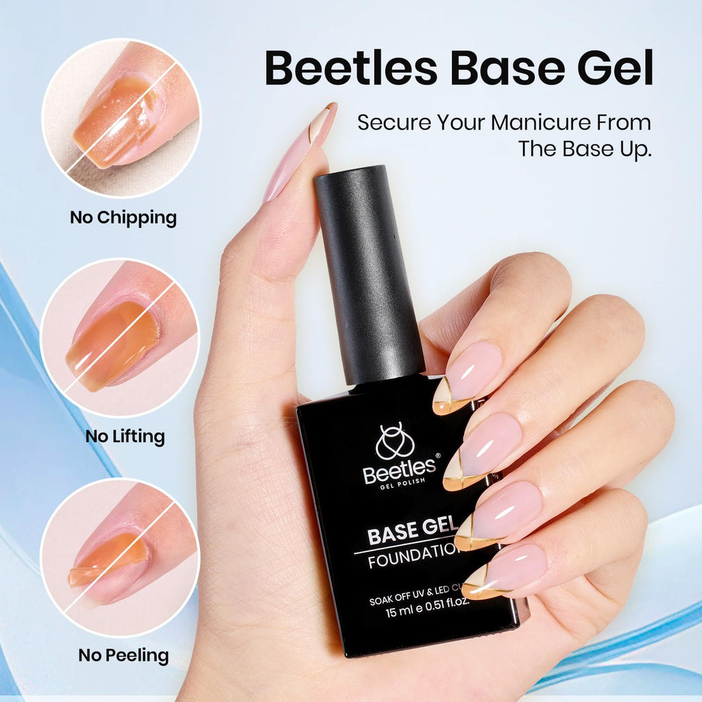 Beetles Gel Base & Top Coat Set with Protein Dehydrator & Primer – 4 Pcs 15ml, Acid-Free & HEMA-Free Nail Prep Bond