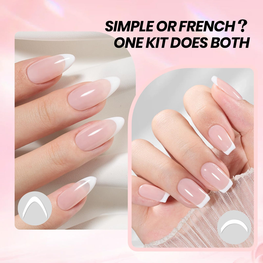 Beetles French Tip Gel Polish Set – Nude Pink & White, UV/LED Soak-Off, 2 Sticker Styles