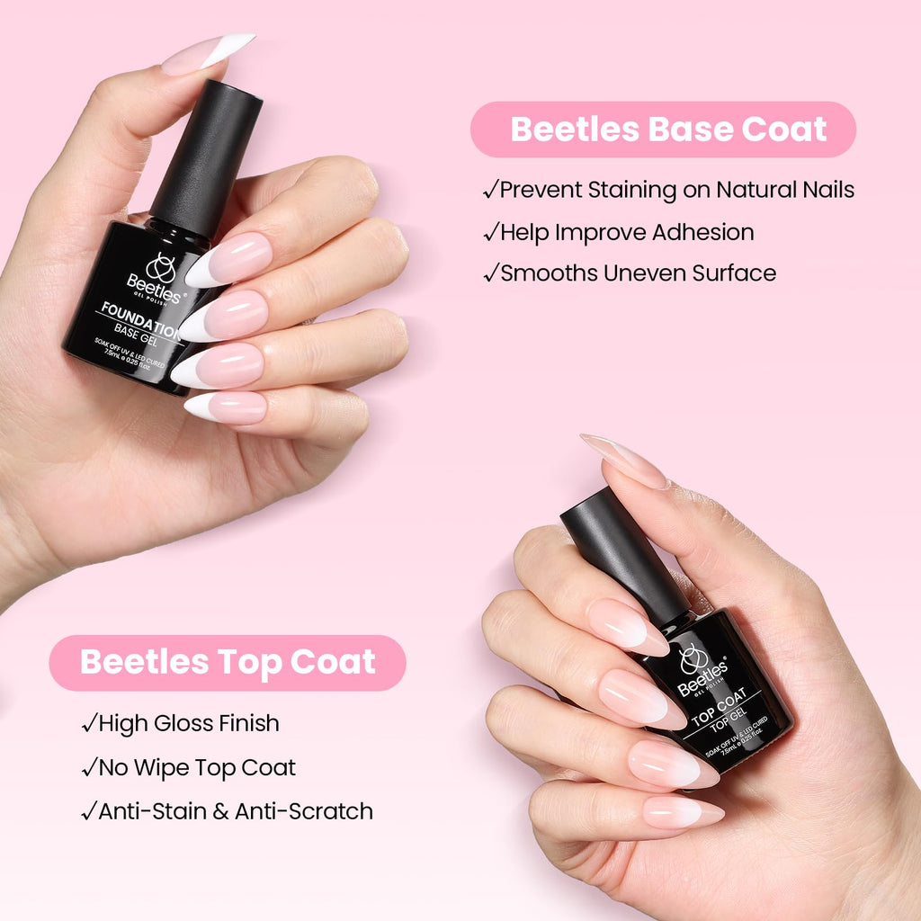 Beetles Gel Nail Kit Flat-X Coffin Medium – 320 Tips, 15g Glue Gel, 7.5ml Base & Top Coat, Mini Lamp