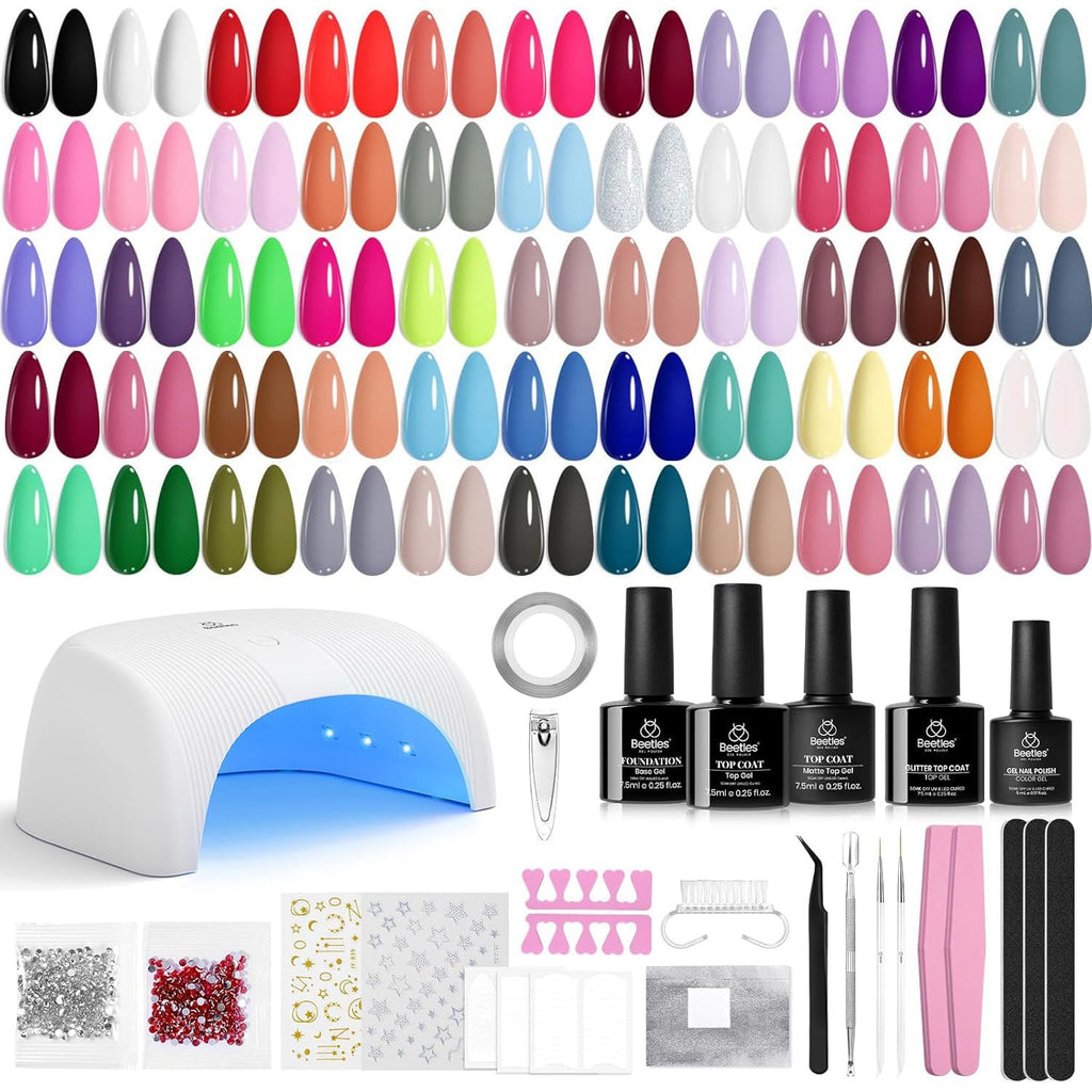 Beetles Gel Nail Polish Kit with UV Light — 55 Colors, 80 Pcs