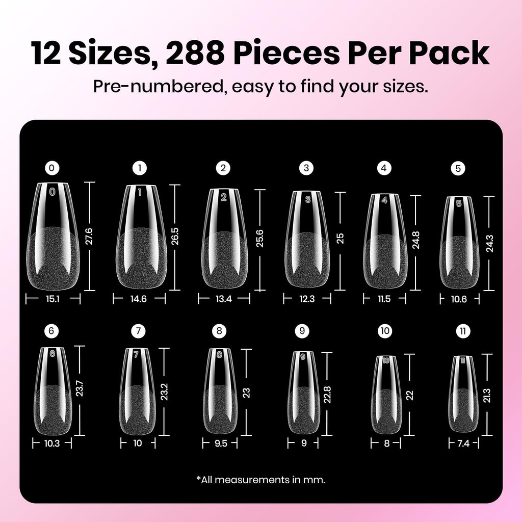 Beetles Gel Nail Kit Etch-X: 288 Tips (12 Sizes) + HEMA-Free Glue, Base & Top Coats