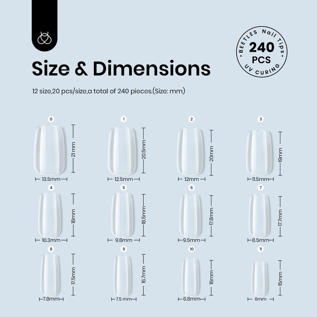 Beetles Gel Nail Kit Easy Extension Set – 240 Soft Short Square Tips, 5-in-1 Glue & LED Lamp