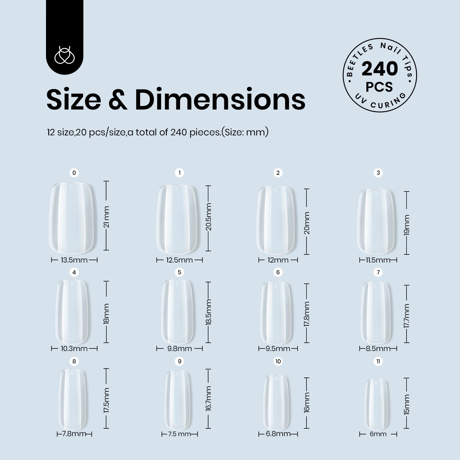 Beetles Gel Nail Kit Easy Extension Set – 240 Soft Short Square Tips, 5-in-1 Glue & LED Lamp