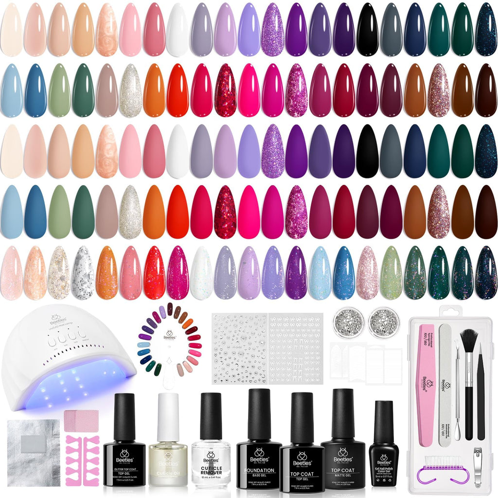 Beetles Gel Nail Polish Kit with UV Lamp — 75-Piece Set, 45 Colors