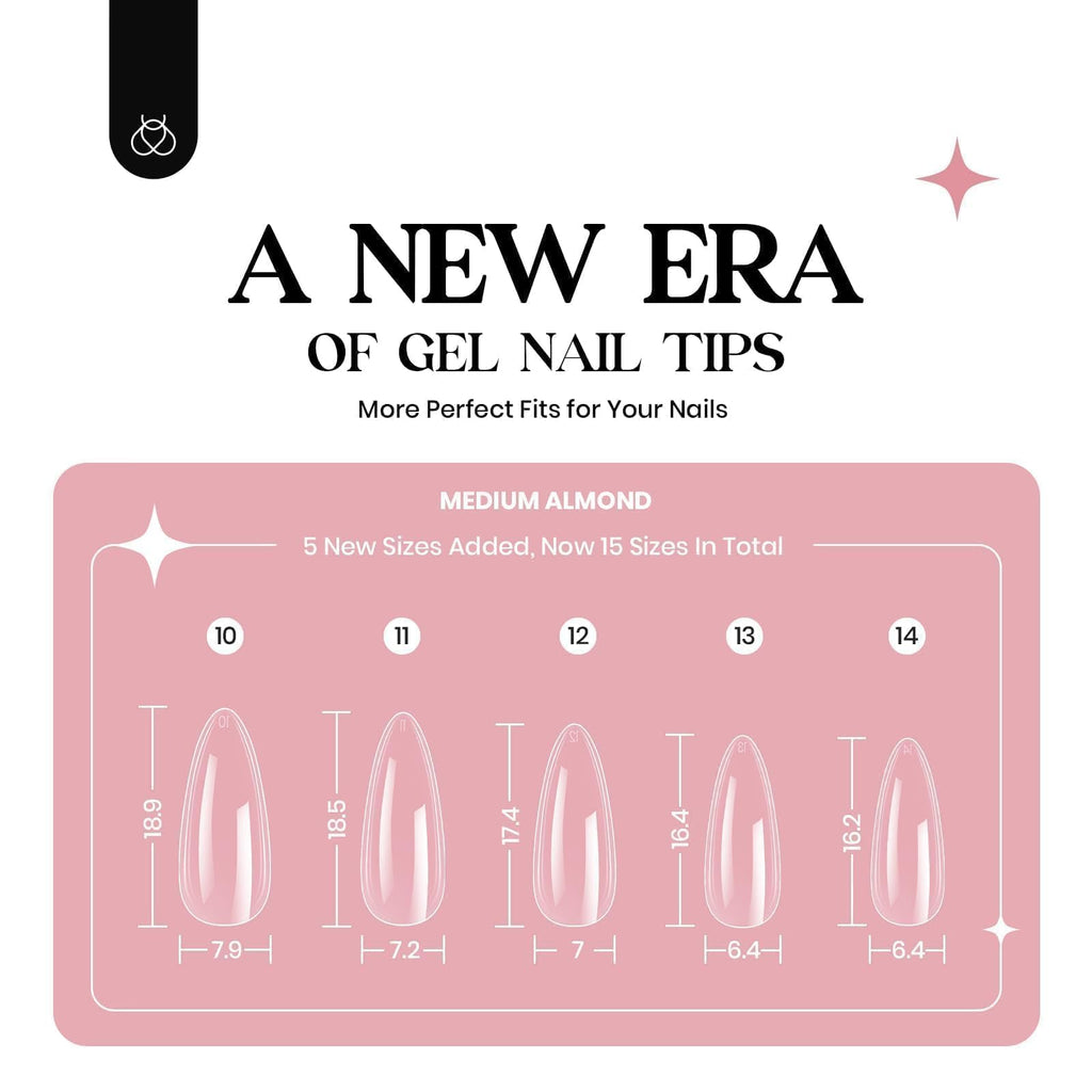 Beetles Gel Nail Kit Clear & Almond Medium – 600 Tips, Pink Top Coat, 9-in-1 Glue, Mini Lamp