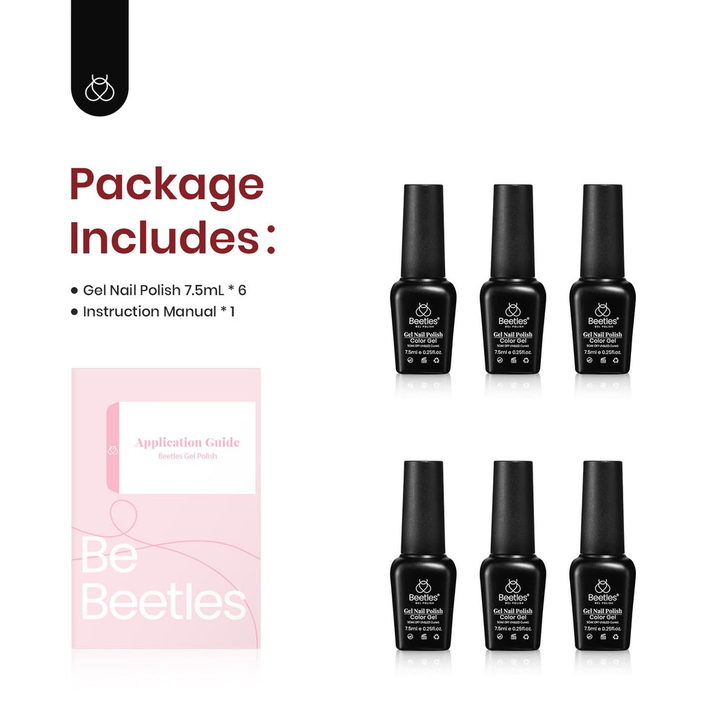 Beetles Gel Nail Polish Set Plum Burgundy & Glitter – 6-Piece Kit (Soak Off, UV/LED)
