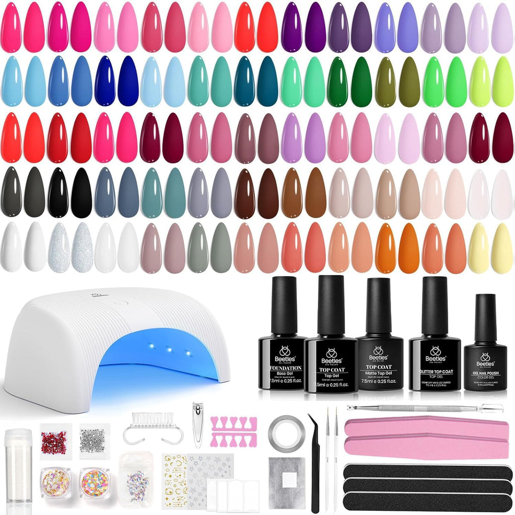 Beetles Gel Nail Polish Kit with UV Light – 81 Pcs, 55 Colors & Base/Top Coats