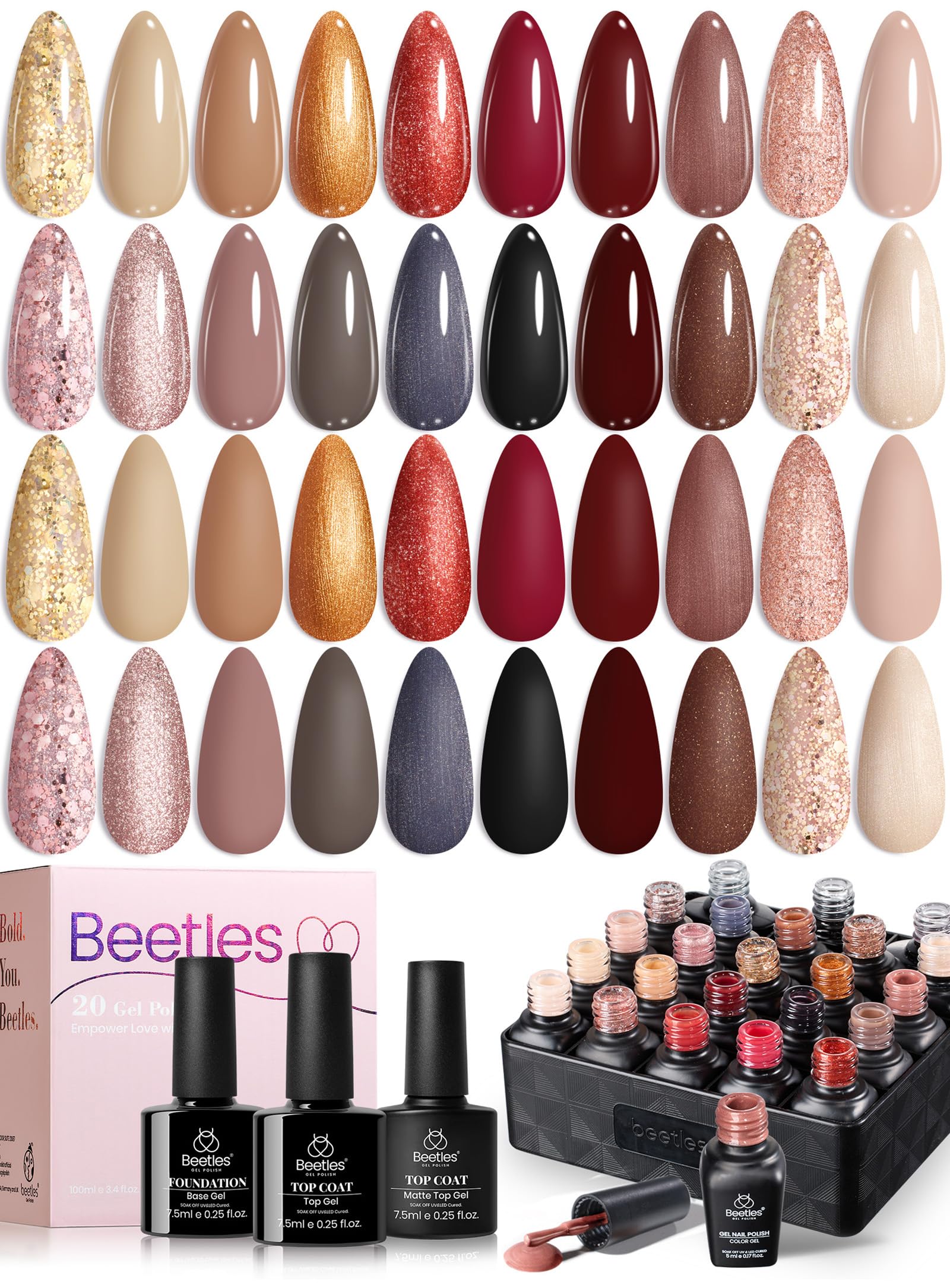 Beetles Gel Nail Polish Set – 20 Colors with Base & Top Coat (UV/LED)