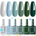 Beetles Gel Nail Polish Set – 6 Colors, 15ml Each, Misty Gray to Dark Green | Soak Off UV/LED Kit