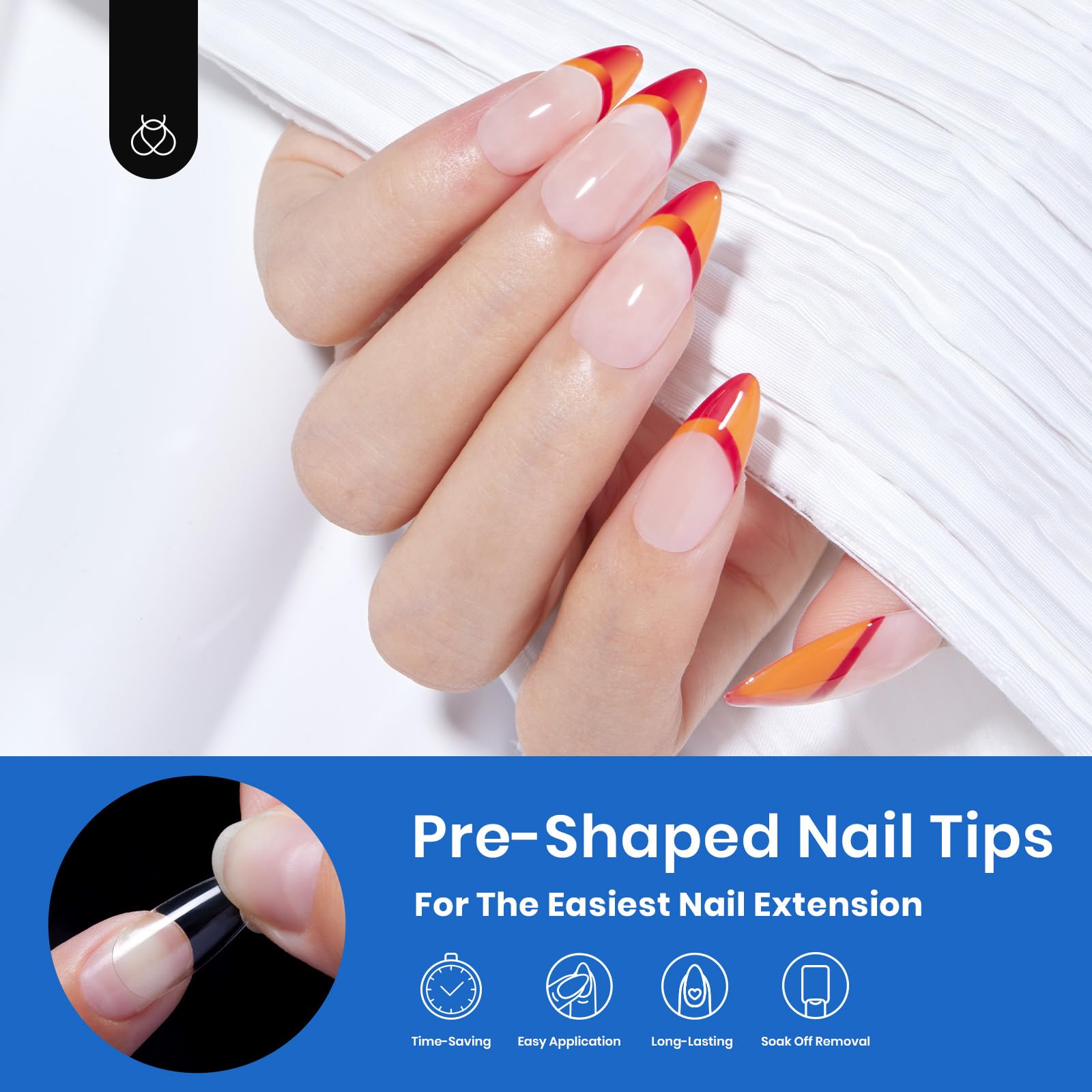 Beetles Gel Nail Tips Almond Medium – 500Pcs Full Cover, Soak-Off Extensions