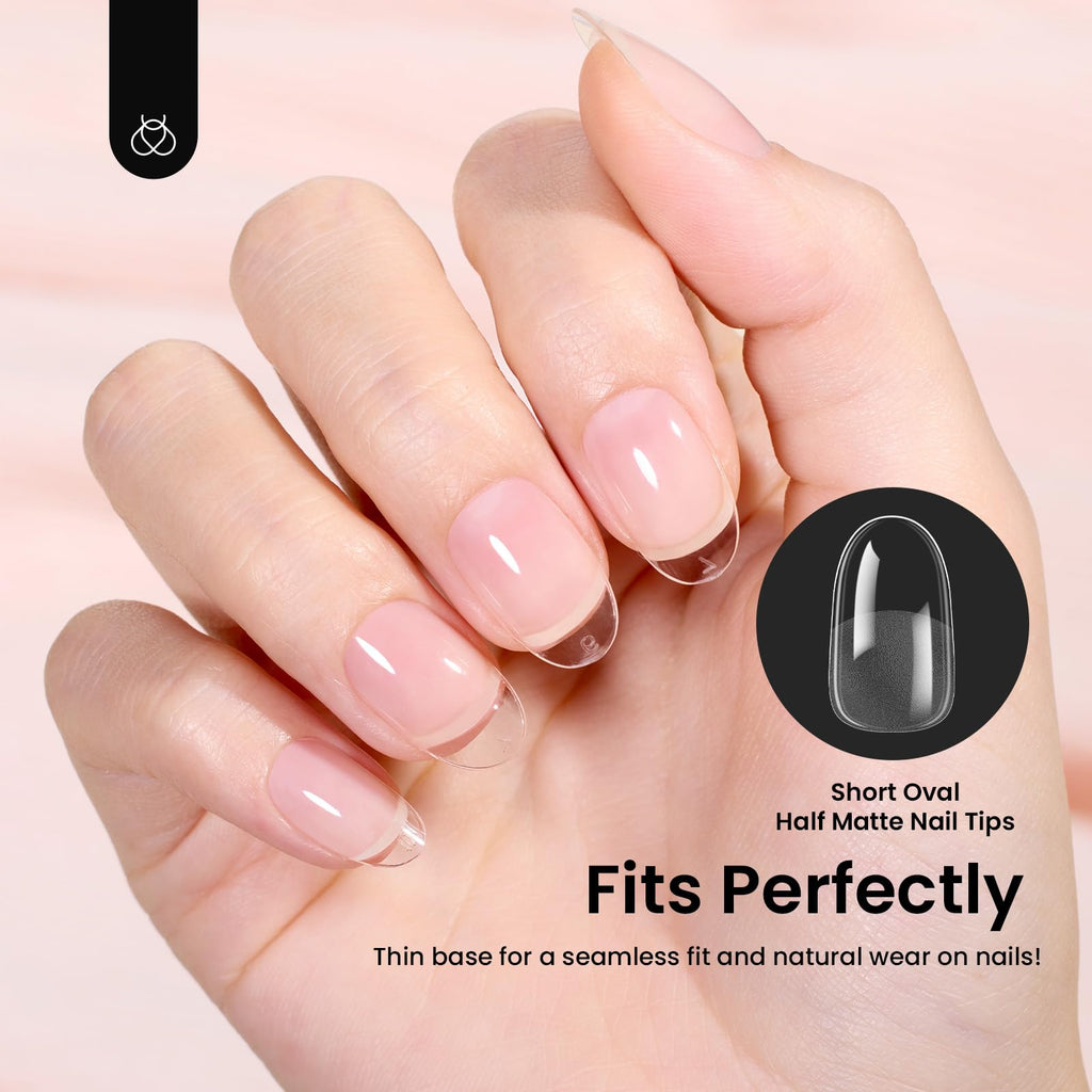 Beetles Gel Polish Short Oval Nail Tips – 576Pcs, 12 Sizes, Pre-Shaped Half-Matte Gelly Tips for DIY Gel Nails