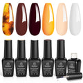 Beetles Gel Polish with Blooming Gel – Amber Attraction: 5 Brown Shades + Clear Blooming Gel | UV Nail Polish Gift Set