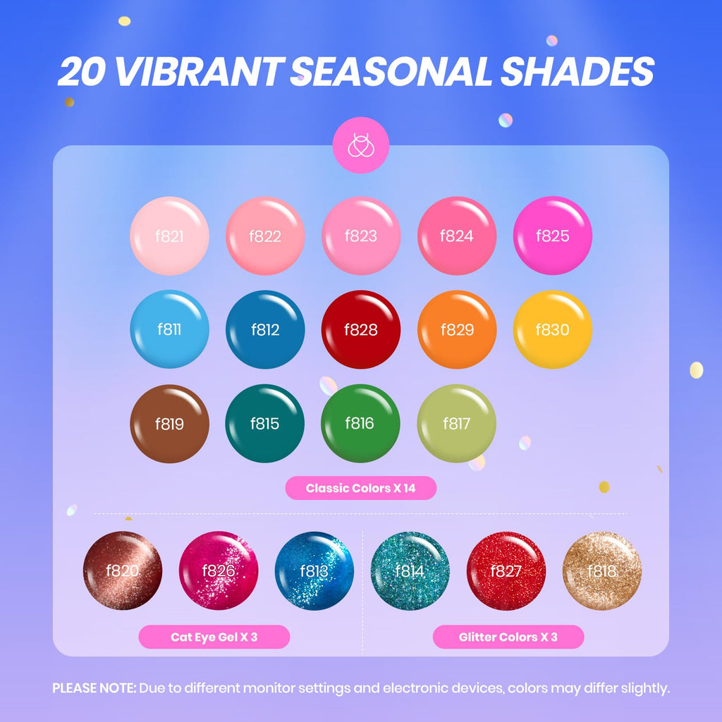 Beetles Gel Polish 75 PCS Deal Box – 20 Colors Nail Kit with Cat Eye & Glitter Gels for UV/LED Home Manicures