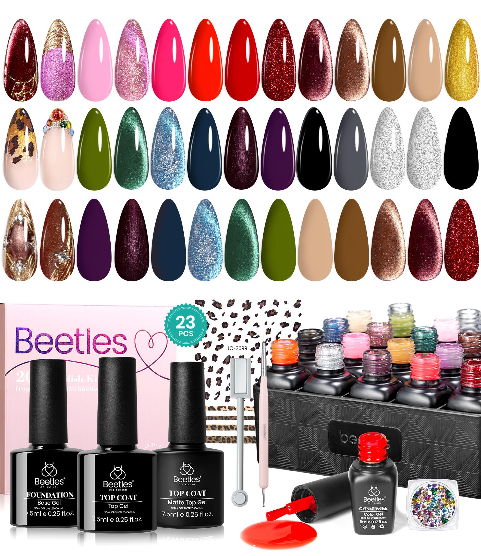 Beetles Gel Polish Kit Cat Eye Glitter 20 Colors Leopard Theme with Base & Top Coats