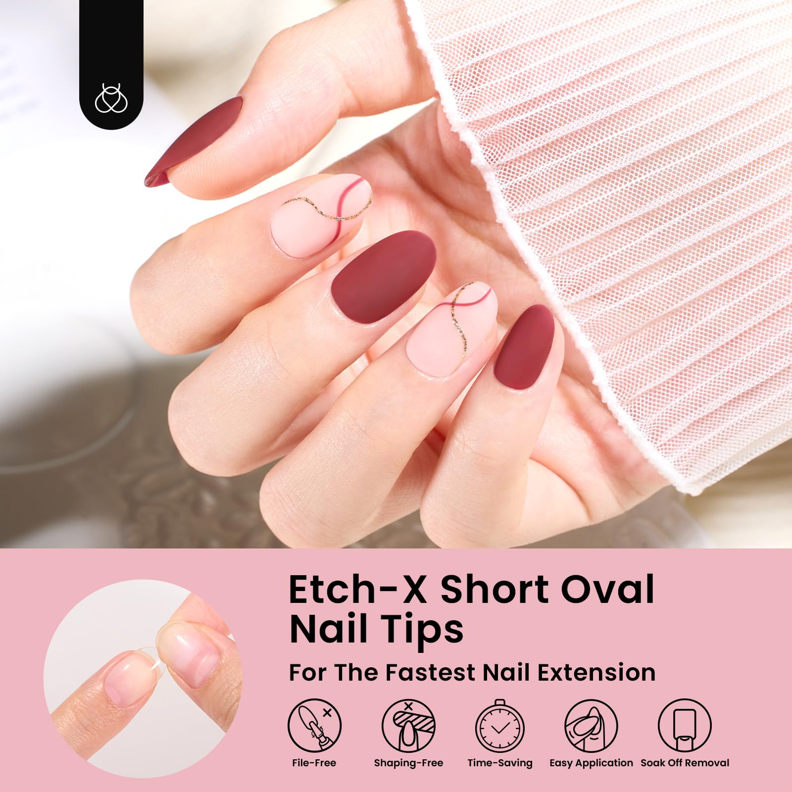 Beetles Gel Polish Short Oval Nail Tips – 576Pcs, 12 Sizes, Pre-Shaped Half-Matte Gelly Tips for DIY Gel Nails