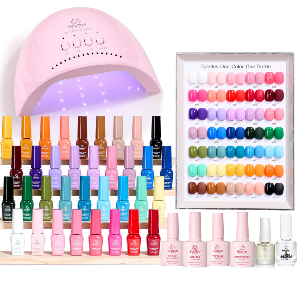 Beetles Gel Nail Polish Kit with UV Light – 68-Piece Mood Mosaic Set, 35 Colors, Base/Top/Matte/Glitter, LED Lamp & Tools