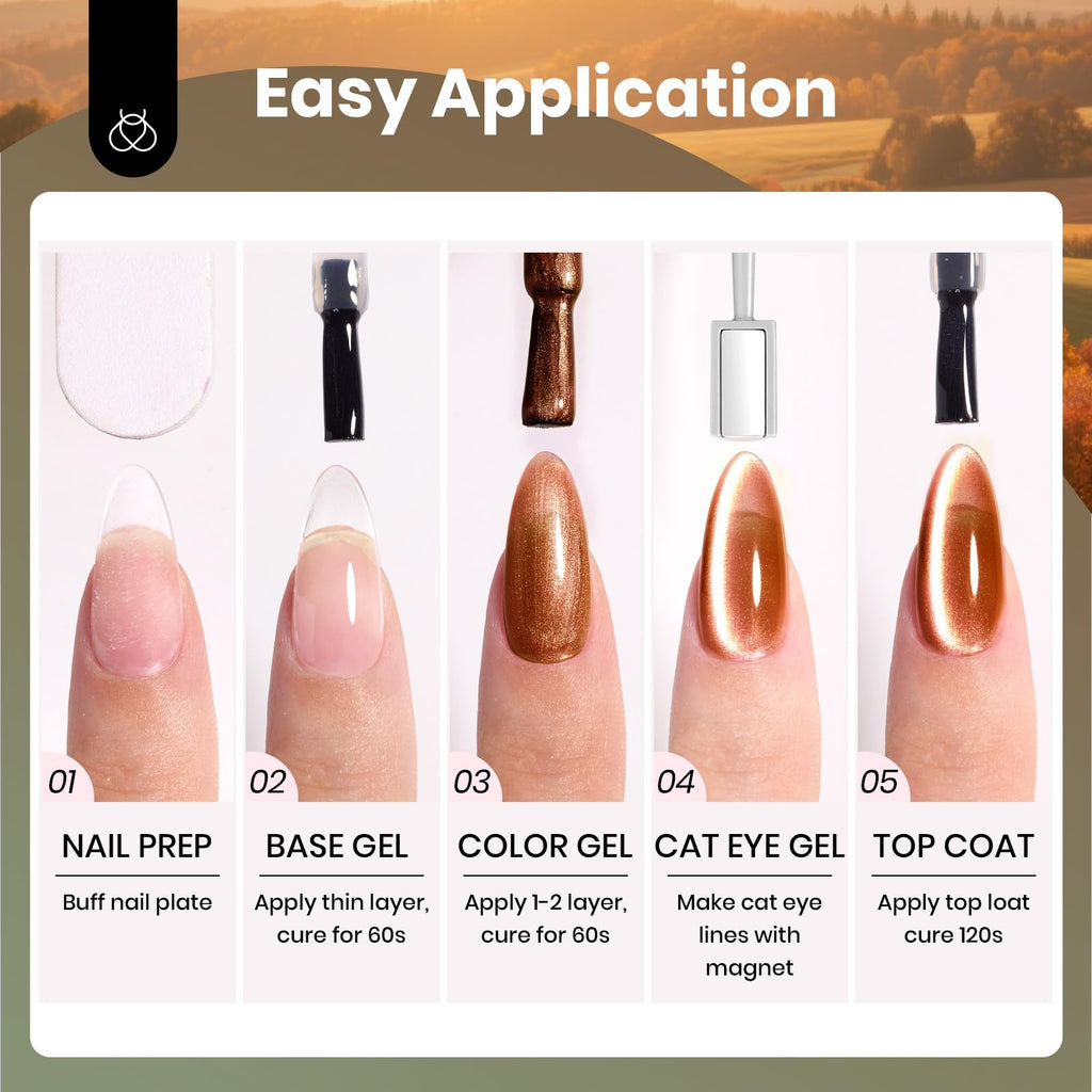 Beetles Gel Polish Golden Mirage Cat Eye Set – 6 Magnetic Colors for DIY or Salon Nails
